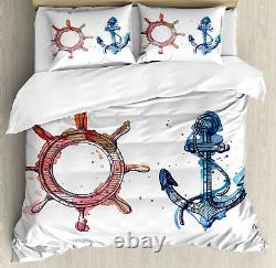 Anchor Duvet Cover Set with Pillow Shams Nautical Steering Wheel Print
