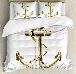 Anchor Duvet Cover Set with Pillow Shams Nautical Symbol Voyage Print