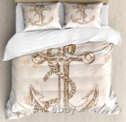 Anchor Duvet Cover Set with Pillow Shams Navy Rope Summer Holiday Print