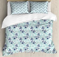 Anchor Duvet Cover Set with Pillow Shams Ocean Drop Navy Rope Print