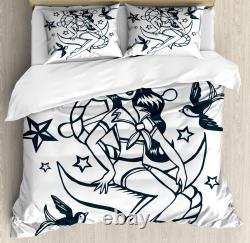 Anchor Duvet Cover Set with Pillow Shams Pin-up Girl Sailor Suit Print