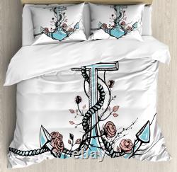 Anchor Duvet Cover Set with Pillow Shams Romantic Design Anchor Print