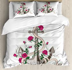 Anchor Duvet Cover Set with Pillow Shams Romantic Marine Icon Print