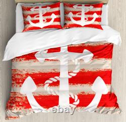 Anchor Duvet Cover Set with Pillow Shams Rope Stripes Nautical Print