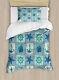 Anchor Duvet Cover Set With Pillow Shams Ships Wheel Turquoise Print