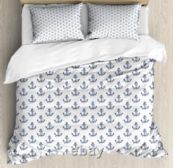 Anchor Duvet Cover Set with Pillow Shams Summer Vacation Sketch Print