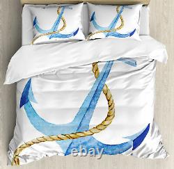 Anchor Duvet Cover Set with Pillow Shams Watercolor Beach Things Print