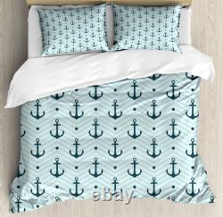 Anchor Duvet Cover Set with Pillow Shams Zigzags Maritime Dots Print
