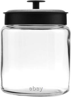 Anchor Hocking 96 Ounce Mini Montana Glass Jar with Lid 4 piece, black metal, d