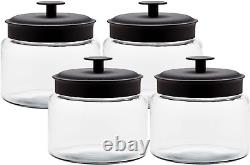 Anchor Hocking Montana Glass Jars with Fresh Sealed Lids, Black Metal, 48 Oz Se