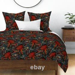Anchor Nautical Octopus Red Black Ocean Steampunk Sateen Duvet Cover by Roostery