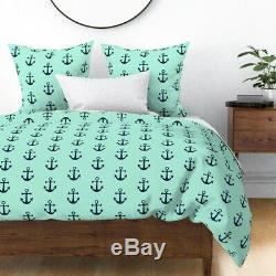 Anchor Navy Baby Boy Mint Nautical Preppy Anchors Sateen Duvet Cover by Roostery