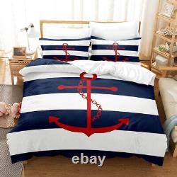 Anchor Navy Bedding Set 2Pcs 3Pcs Quilt Duvet Cover Single Double King SizeD1