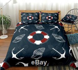 Anchor Ocean Sea Shell Life Ring Double Single Quilt Duvet Pillow Cover Bed Set