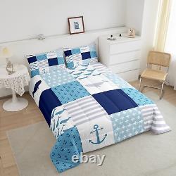 Anchor Pattern Comforter Set Cartoon Whale Bedding Set for Kids Girls Women A