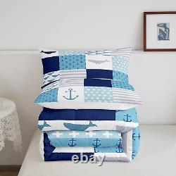 Anchor Pattern Comforter Set Cartoon Whale Bedding Set for Kids Girls Women A