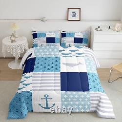 Anchor Pattern Comforter Set Cartoon Whale Bedding Set for Kids Girls Women A