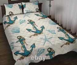 Anchor Shell Starfish Pattern Quilt Bed Set