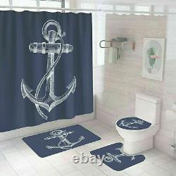 Anchor Shower Curtain Bathroom Rug Set Thick Bath Mat Non-Slip Toilet Lid Cover