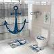 Anchor Shower Curtain Bathroom Rug Set Thick Bath Mat Non-slip Toilet Lid Cover