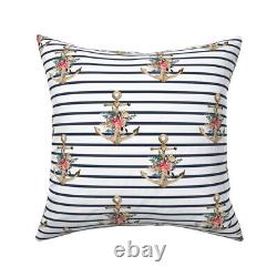 Anchor Stripes Floral Pink Blue Throw Pillow Cover w Optional Insert Spoonflower