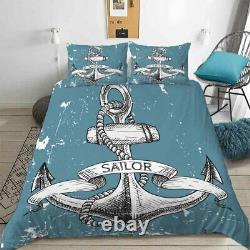 Anchors In The Sea Water 3D Quilt Duvet Doona Cover Set Pillow case Print