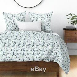 Anchors // Mint Navy And Grey Anchor Summer Sateen Duvet Cover by Roostery