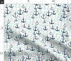 Anchors // Mint Navy And Grey Anchor Summer Sateen Duvet Cover by Roostery