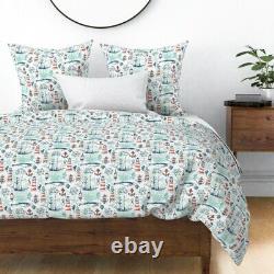 Aqua Blue Lighthouse Compass Sea Anchor Sateen Duvet Cover by Roostery