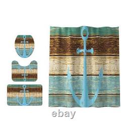 Bathroom Set Shower Curtain with Rug Toilet Lid Cover Boat Anchor Pattern