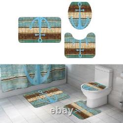 Bathroom Set Shower Curtain with Rug Toilet Lid Cover Boat Anchor Pattern