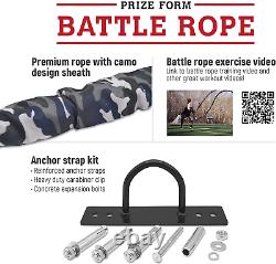 Battle Exercise Training Rope with Camo Protective Cover & Anchor Strap Kit for