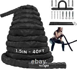 Battle Ropes, Workout Rope with Cover, Steel Anchor & Strap Included, Heavy Rope