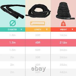 Battle Ropes, Workout Rope with Cover, Steel Anchor & Strap Included, Heavy Rope