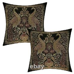 Black Peacock Brocade Cushion Cover Indian Bedding Sofa Pillow Case Cover 12