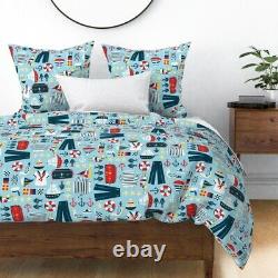Blue Nautical Sailor Sailing Boats Palette Sateen Duvet Cover by Roostery