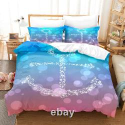 Blue Pink Swoosh 3D Printed Anchor Print Bedding Set for Ladies and Girls