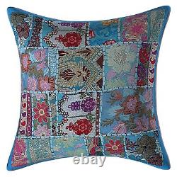 Blue Turquoise Patchwork Cotton Cushion Cover Indian Bedding Sofa Pillows Throw