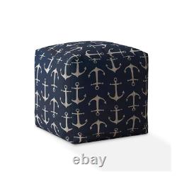 Blue and Grey Twill Square Pouf Cover Only