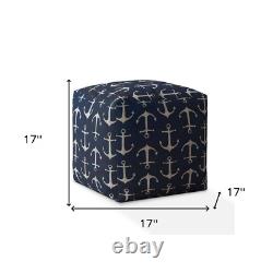 Blue and Grey Twill Square Pouf Cover Only