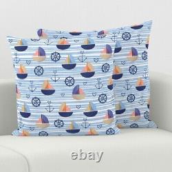 Boat Anchor Wave Blue Pink Throw Pillow Cover w Optional Insert by Spoonflower