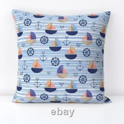 Boat Anchor Wave Blue Pink Throw Pillow Cover w Optional Insert by Spoonflower