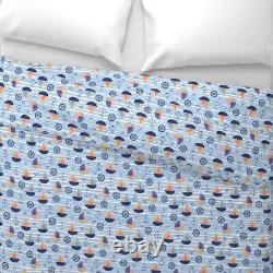 Boat Anchor Wave Blue Pink White Colorful Sateen Duvet Cover by Spoonflower
