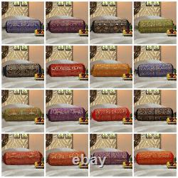 Brocade Bolster Cushion Cover Cylindrical Traditional Ethnic Design Neck 30