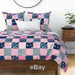 Cheater Wholecloth Navy And Pink Anchor Nautical Sateen Duvet Cover by Roostery