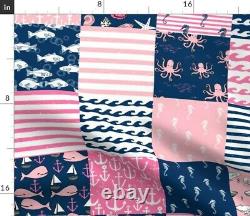 Cheater Wholecloth Navy And Pink Anchor Nautical Sateen Duvet Cover by Roostery