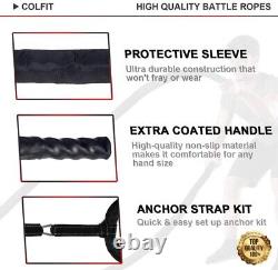 Colfit Battle Ropes with Anchor Kit & Cover Workout Gym Exercise Rope 30'x2, 32lb