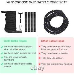 Colfit Battle Ropes with Anchor Kit & Cover Workout Gym Exercise Rope 30'x2, 32lb