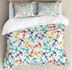 Colorful Duvet Cover Set with Pillow Shams Anchor Shape in Lines Print
