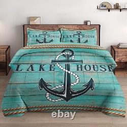 Comforter Set Full Size with 2 Pillowcases, Nautical Anchor Navy Bedding Set